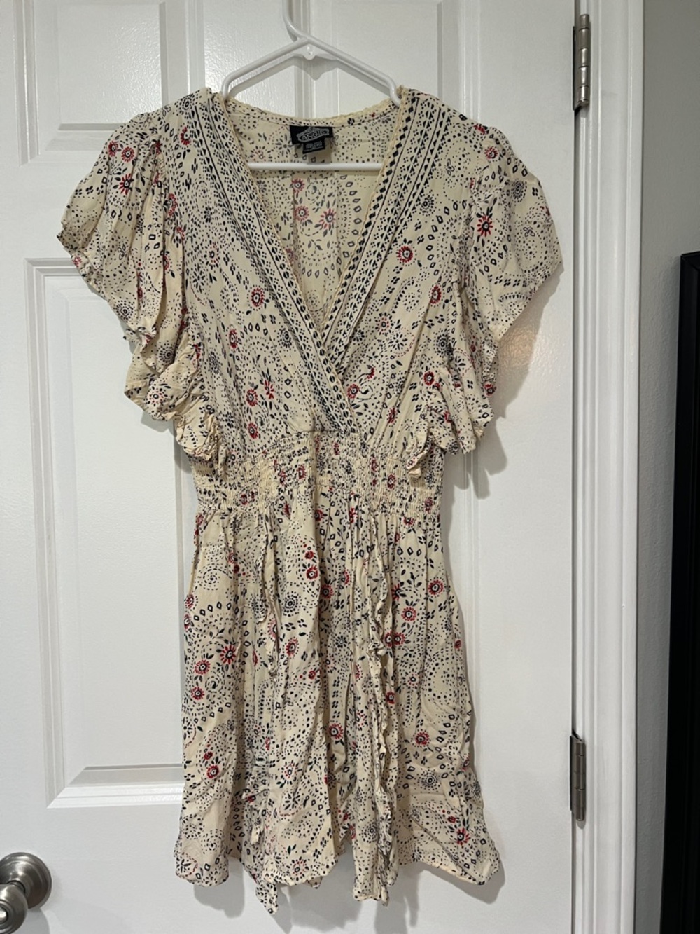Angie Cream Mini Dress with Red & Navy Floral Print size Large